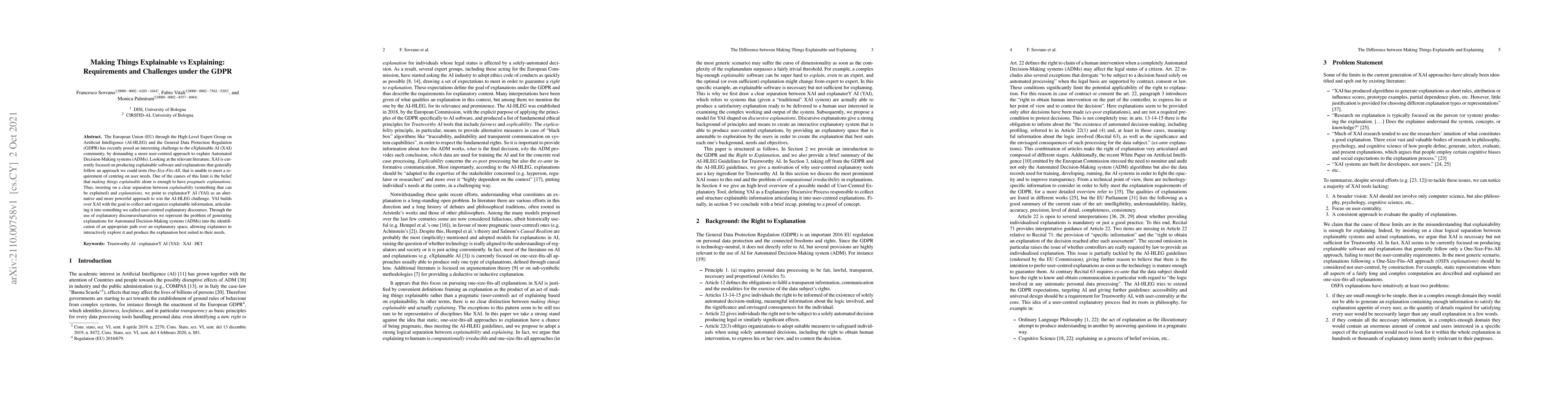 Thumbnail for Making Things Explainable vs Explaining: Requirements and Challenges
  under the GDPR