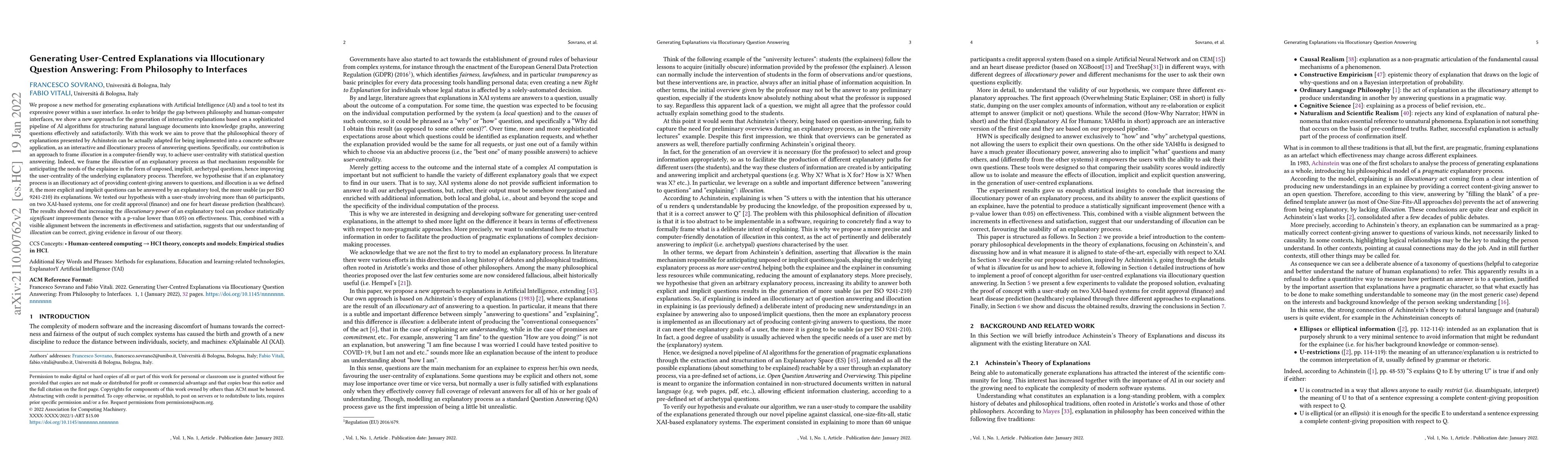 Thumbnail for Generating User-Centred Explanations via Illocutionary Question
  Answering: From Philosophy to Interfaces