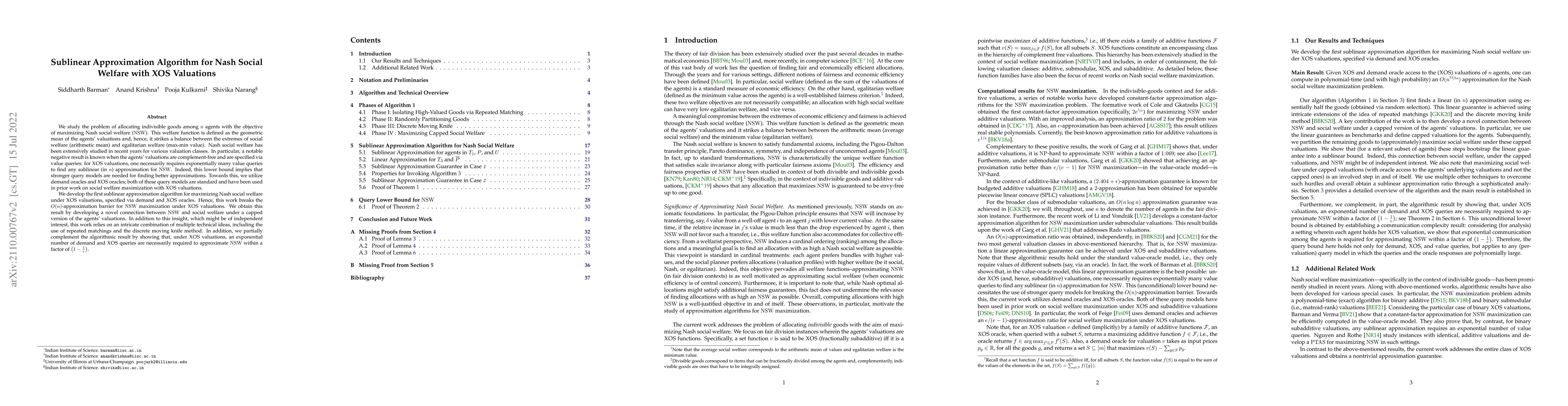 Thumbnail for Sublinear Approximation Algorithm for Nash Social Welfare with XOS
  Valuations