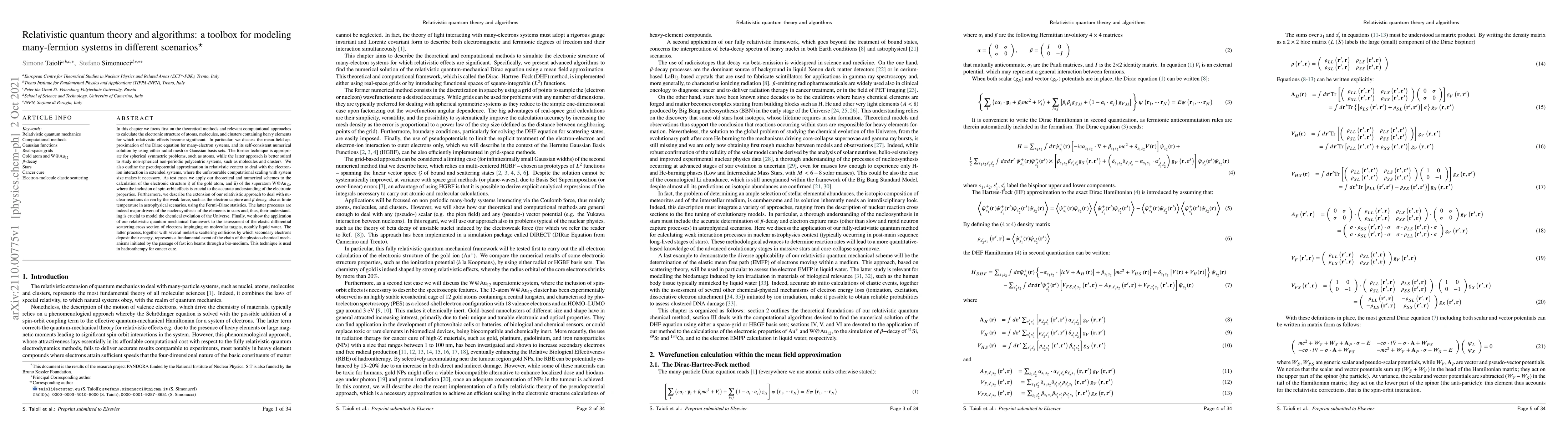 Thumbnail for Relativistic quantum theory and algorithms: a toolbox for modeling
  many-fermion systems in different scenarios