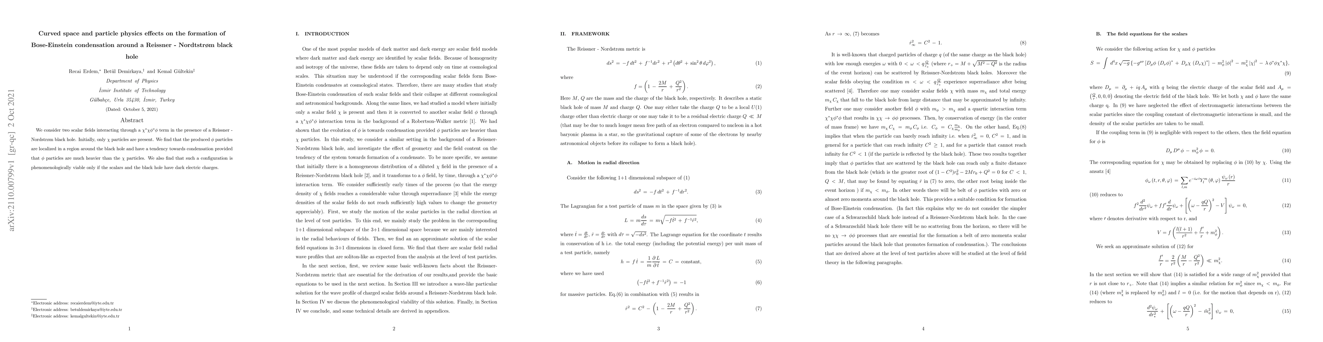 Thumbnail for Curved space and particle physics effects on the formation of
  Bose-Einstein condensation around a Reissner-Nordstr\"om black hole