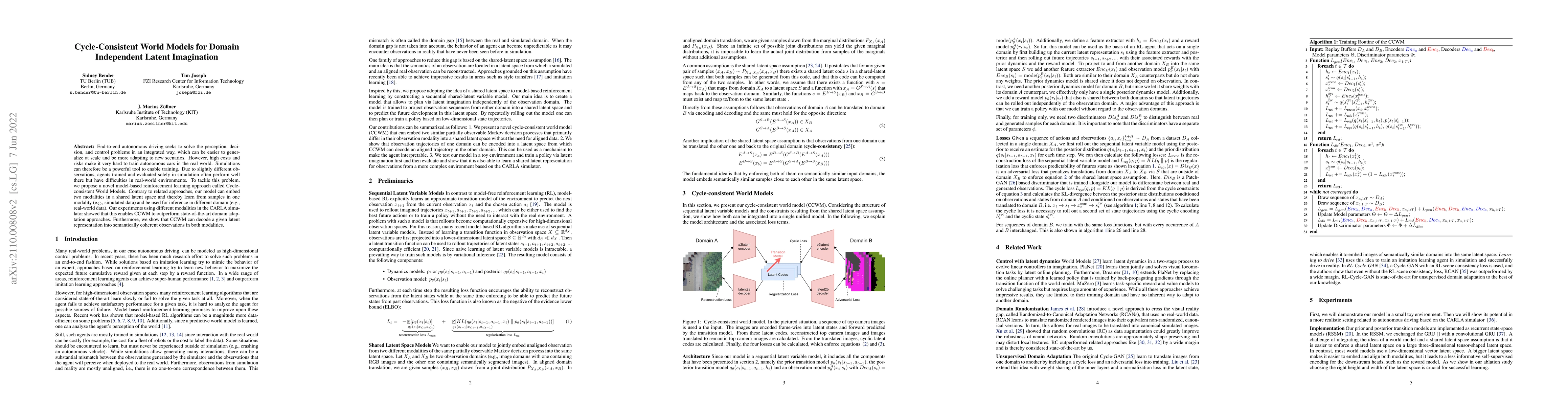 Thumbnail for Cycle-Consistent World Models for Domain Independent Latent Imagination