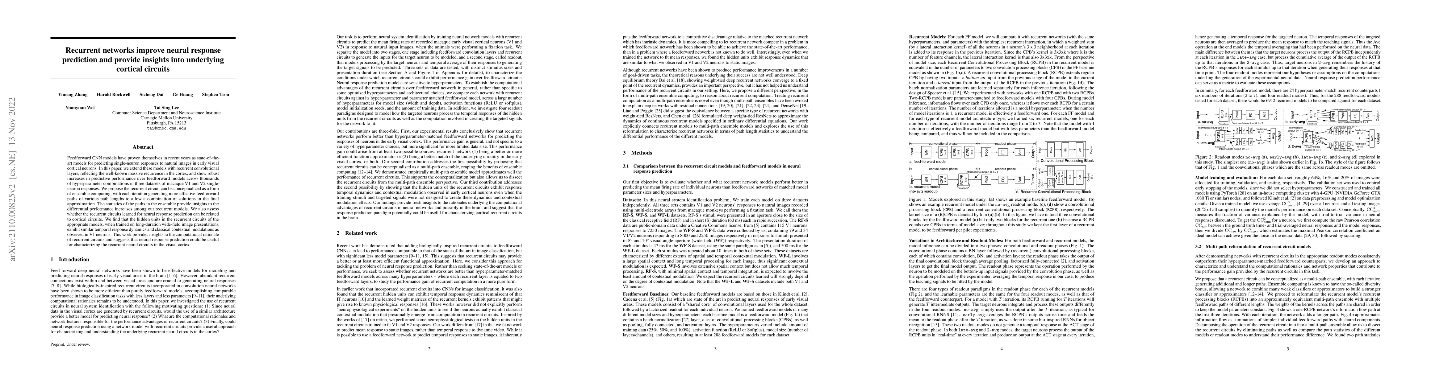 Thumbnail for Recurrent networks improve neural response prediction and provide
  insights into underlying cortical circuits