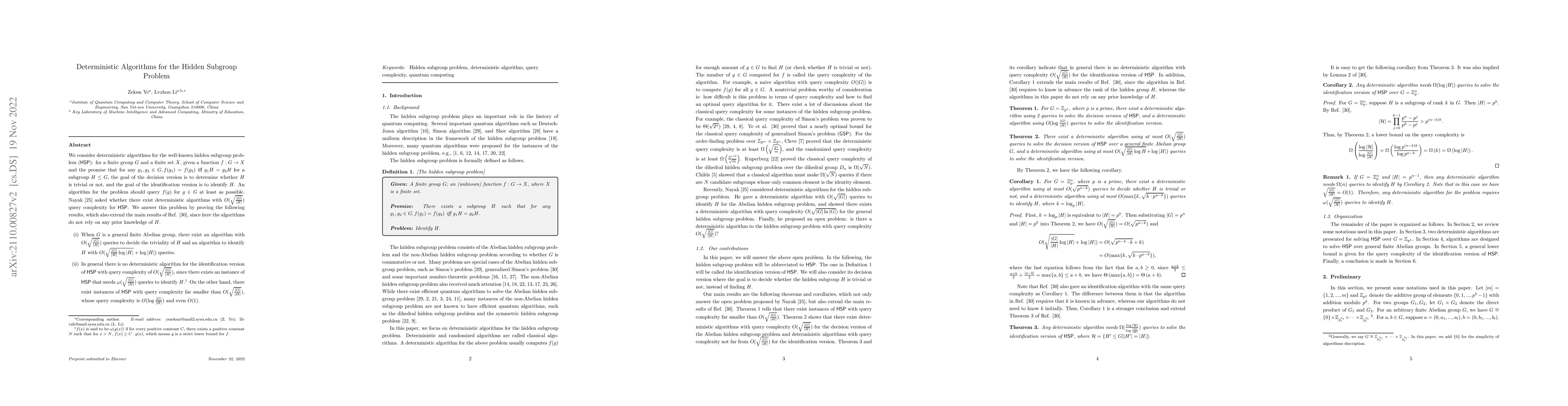 Thumbnail for Deterministic Algorithms for the Hidden Subgroup Problem