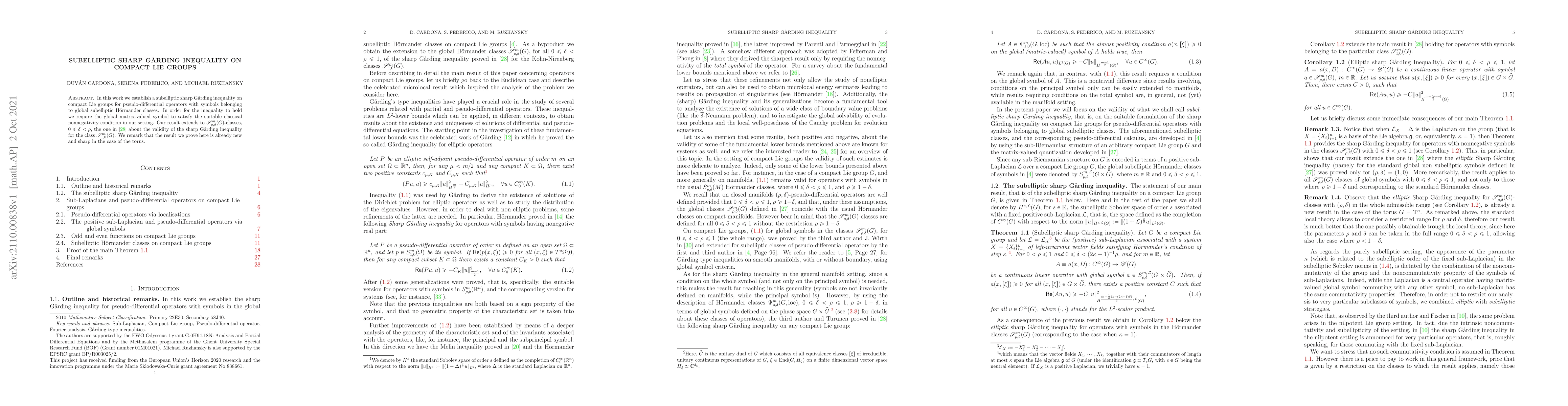 Thumbnail for Subelliptic sharp G\r{a}rding inequality on compact Lie groups