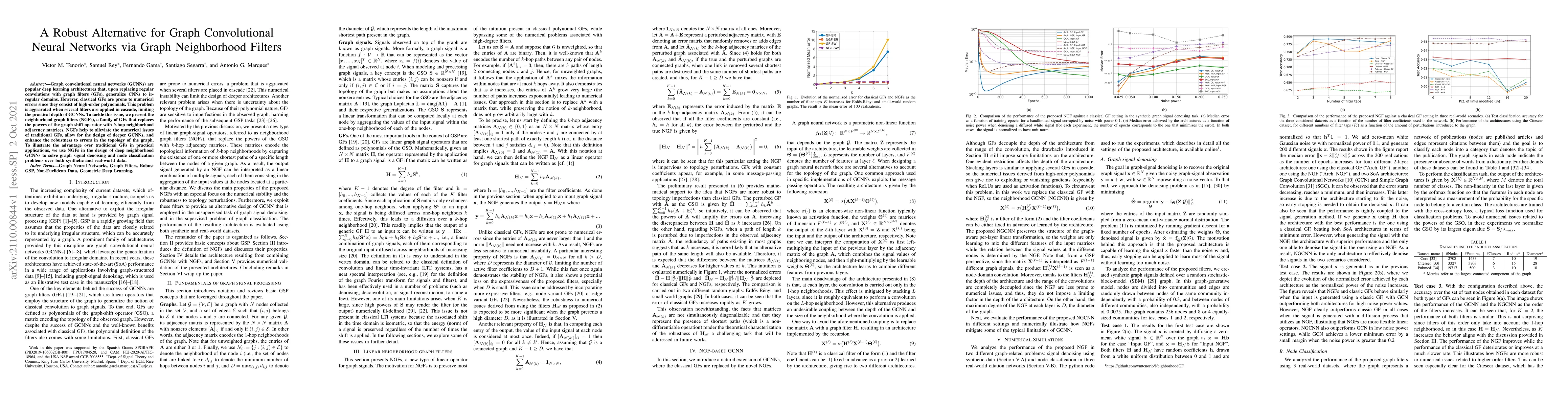 Thumbnail for A Robust Alternative for Graph Convolutional Neural Networks via Graph
  Neighborhood Filters