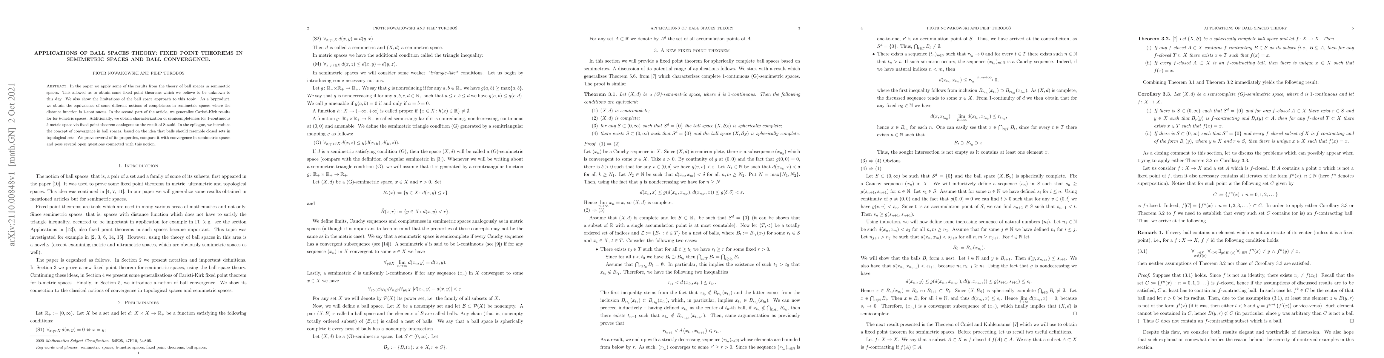 Thumbnail for Applications of ball spaces theory: fixed point theorems in semimetric
  spaces and ball convergence