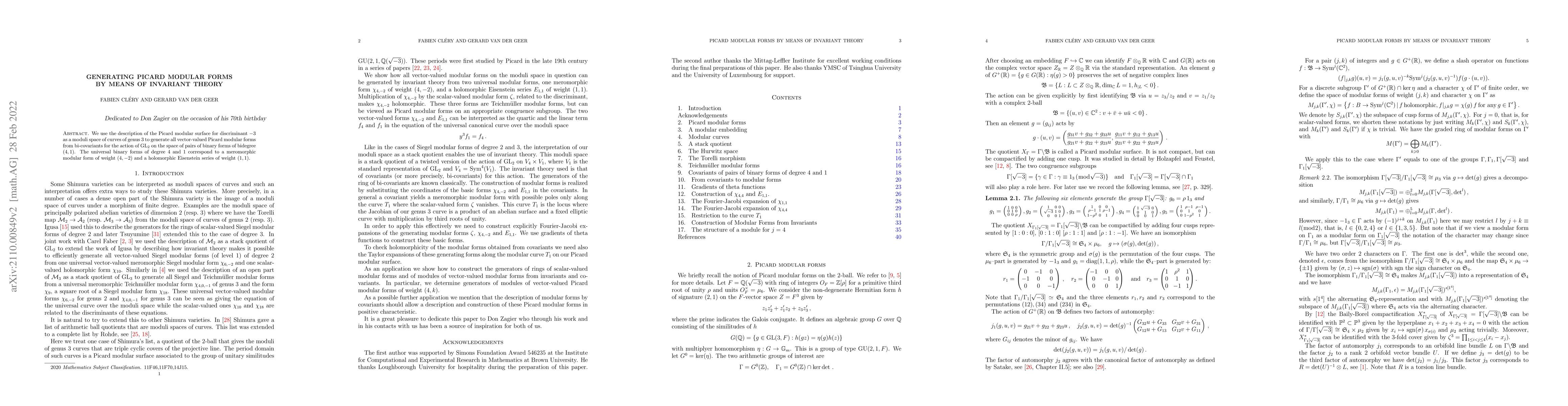Thumbnail for Generating Picard modular forms by means of invariant theory