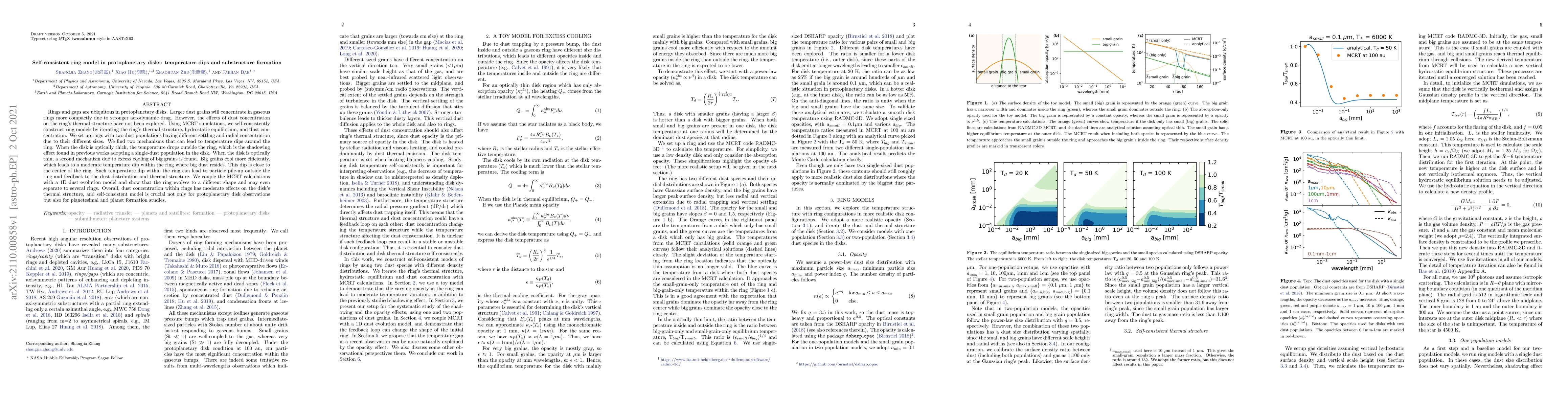 Thumbnail for Self-consistent ring model in protoplanetary disks: temperature dips and
  substructure formation