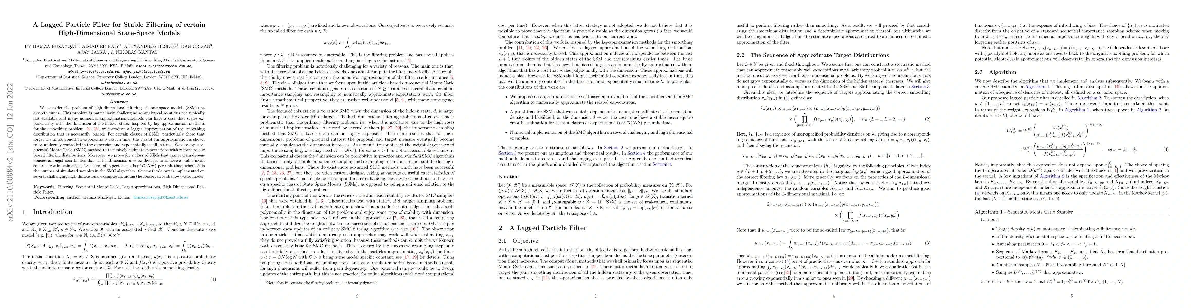 Thumbnail for A Lagged Particle Filter for Stable Filtering of certain
  High-Dimensional State-Space Models