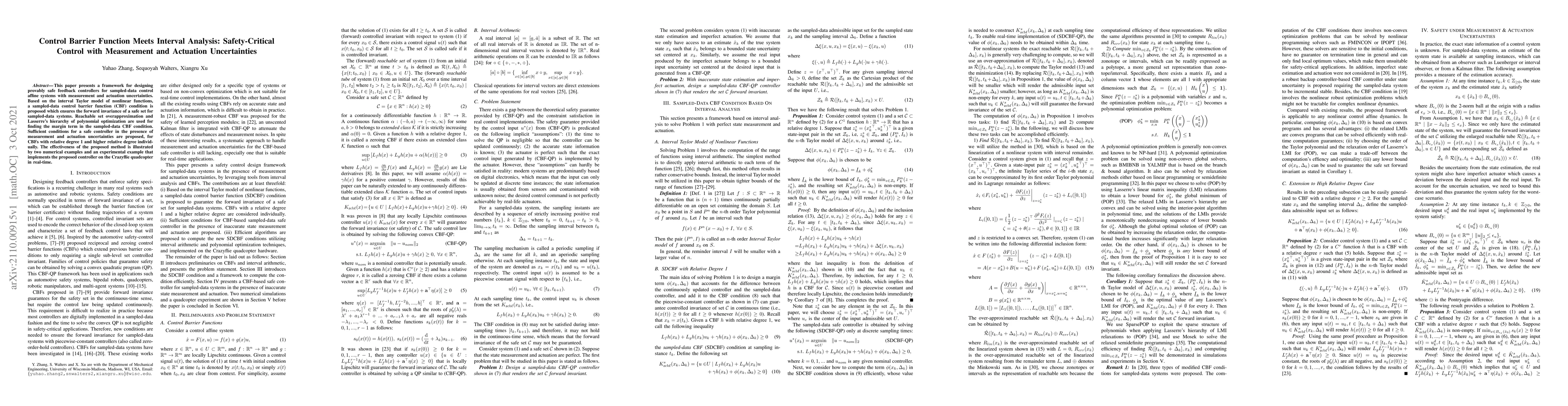 Thumbnail for Control Barrier Function Meets Interval Analysis: Safety-Critical
  Control with Measurement and Actuation Uncertainties