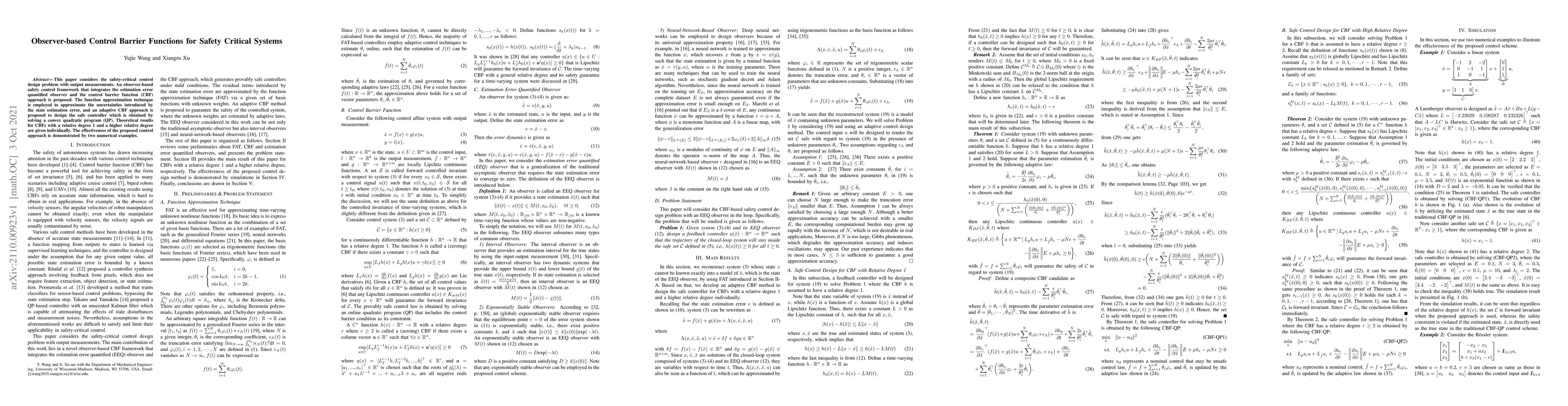 Thumbnail for Observer-based Control Barrier Functions for Safety Critical Systems