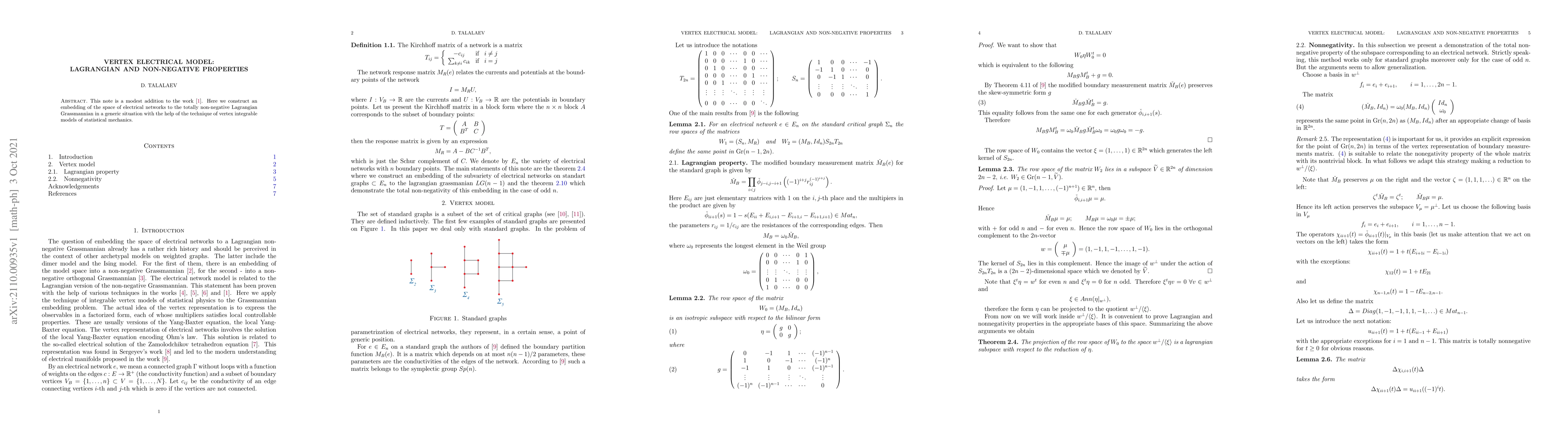 Thumbnail for Vertex electrical model: lagrangian and non-negative properties