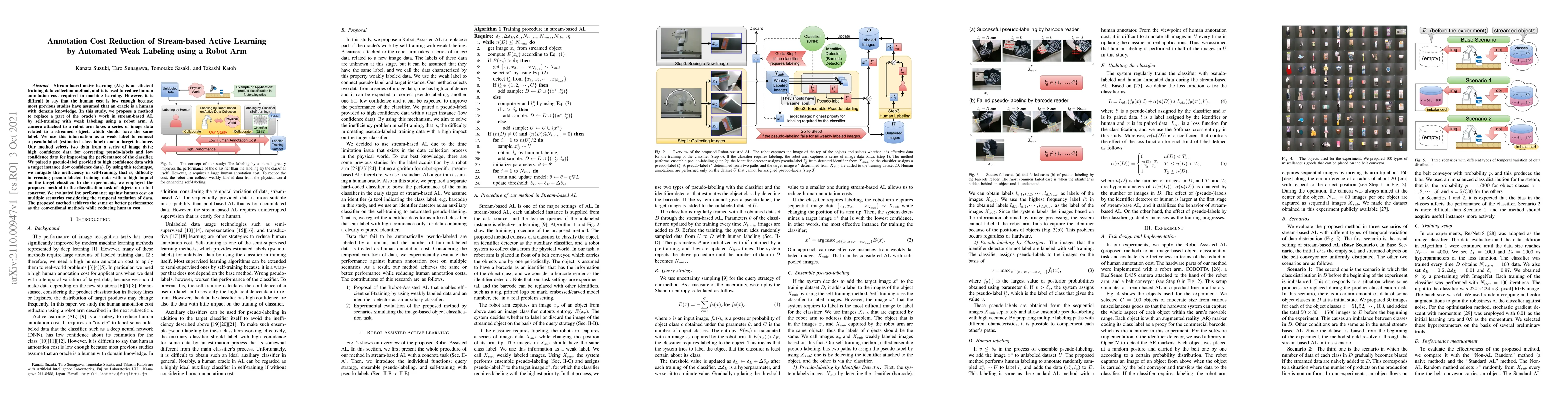 Thumbnail for Annotation Cost Reduction of Stream-based Active Learning by Automated
  Weak Labeling using a Robot Arm