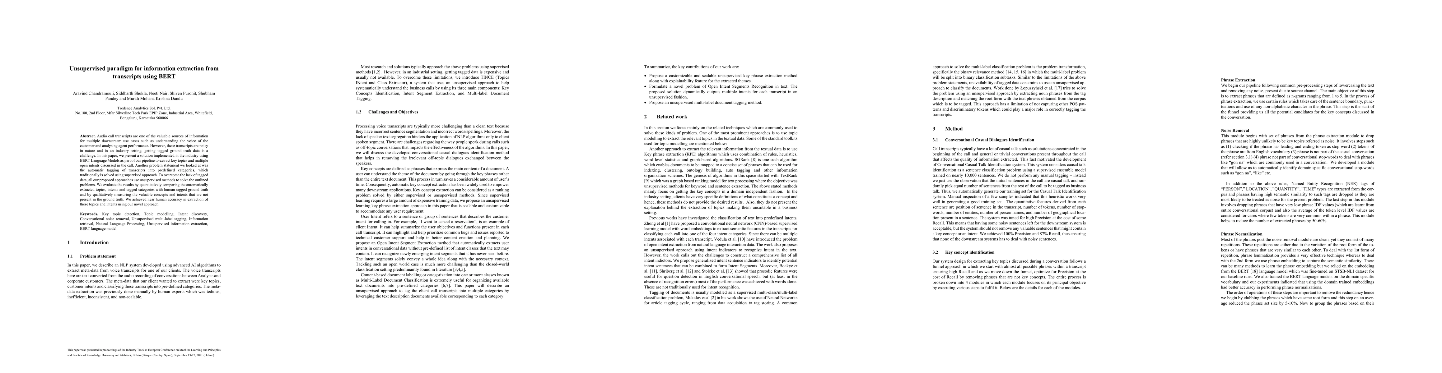 Thumbnail for Unsupervised paradigm for information extraction from transcripts using
  BERT