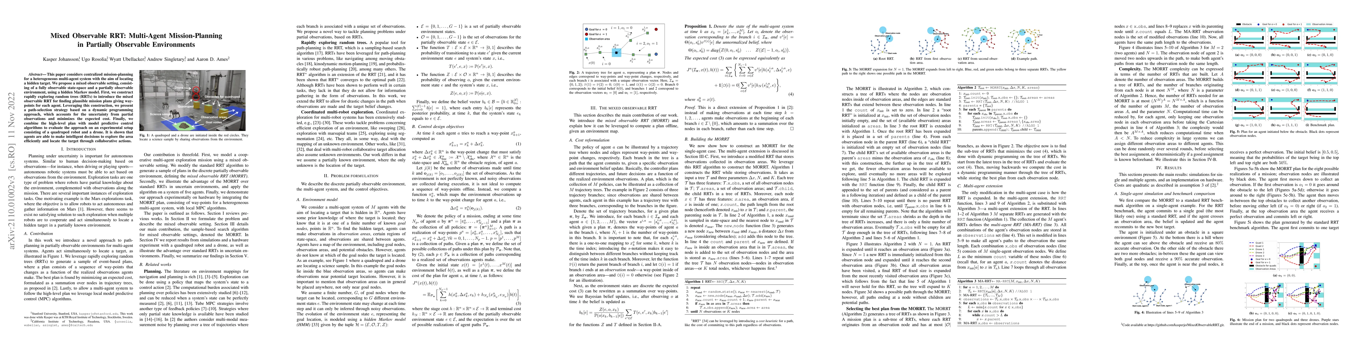 Thumbnail for Mixed Observable RRT: Multi-Agent Mission-Planning in Partially
  Observable Environments