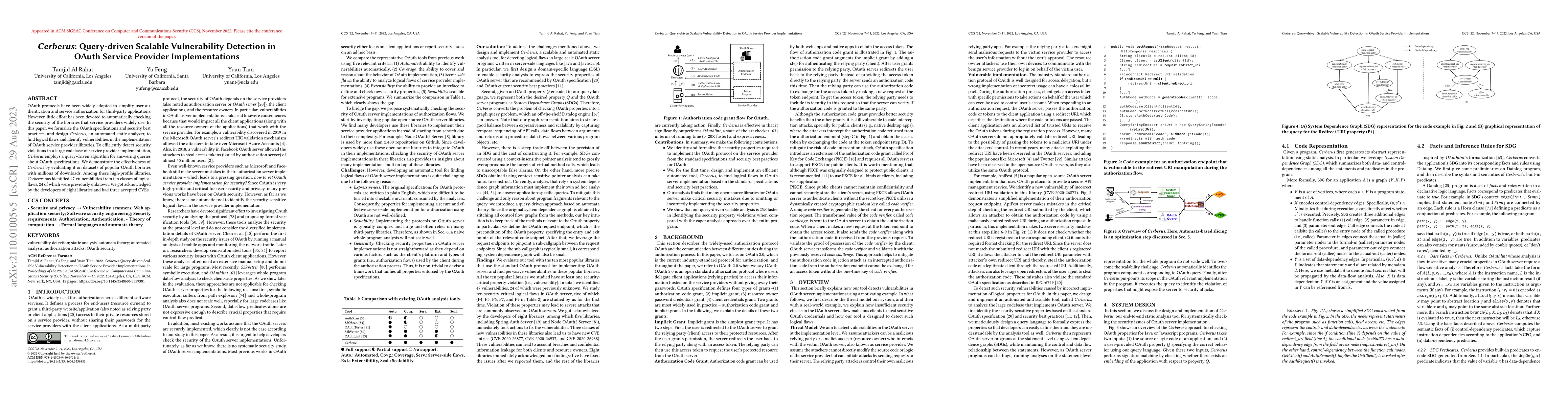 Thumbnail for Cerberus: Query-driven Scalable Vulnerability Detection in OAuth Service
  Provider Implementations