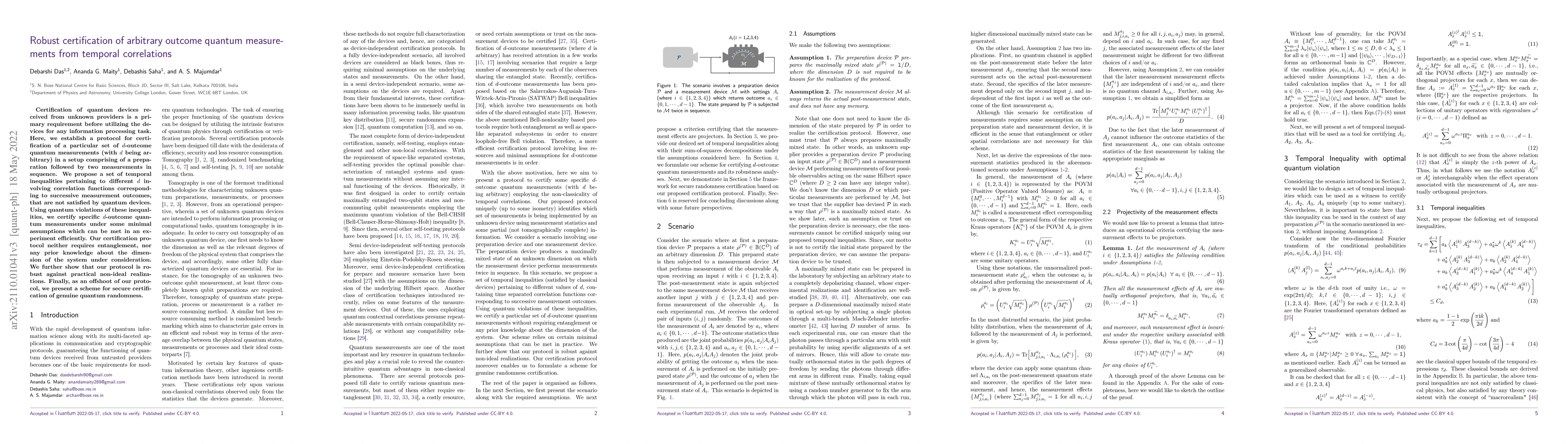 Thumbnail for Robust certification of arbitrary outcome quantum measurements from
  temporal correlations