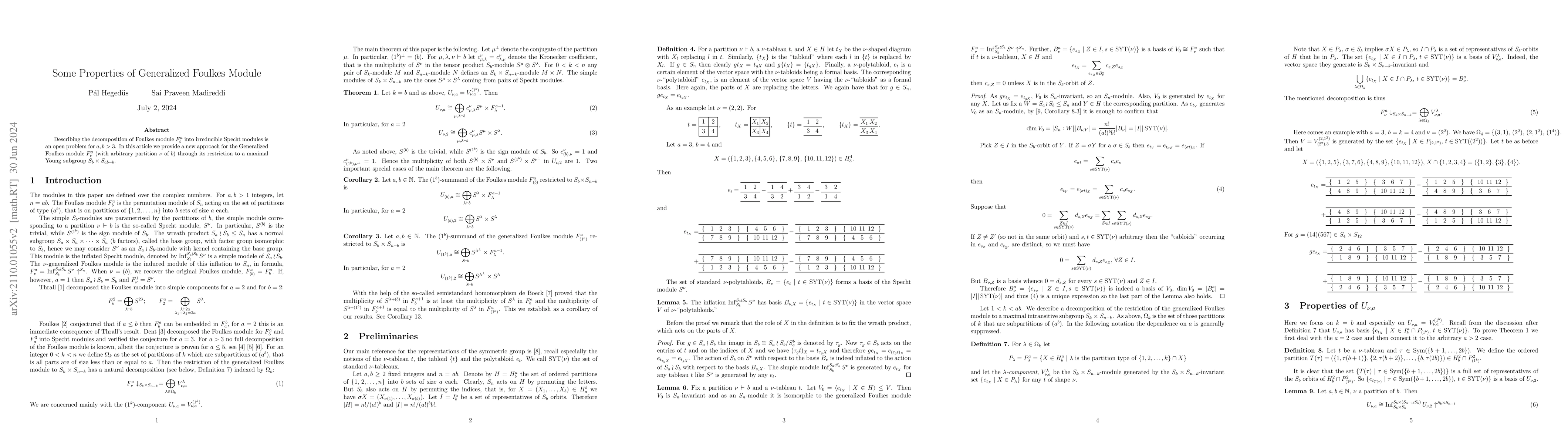 Thumbnail for Some Properties of Generalized Foulkes Module