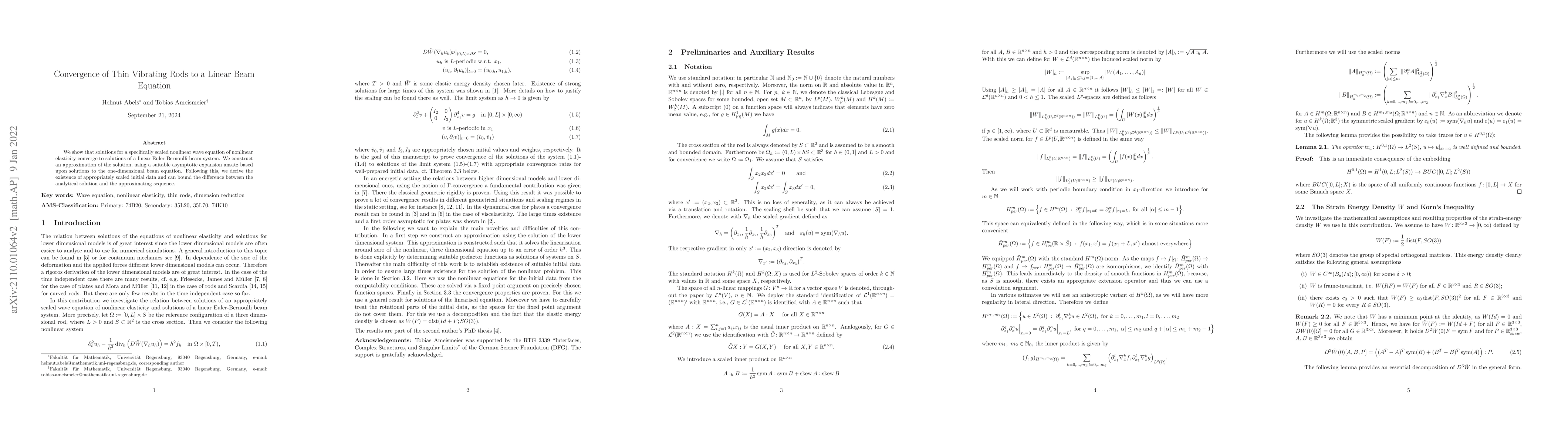 Thumbnail for Convergence of Thin Vibrating Rods to a Linear Beam Equation