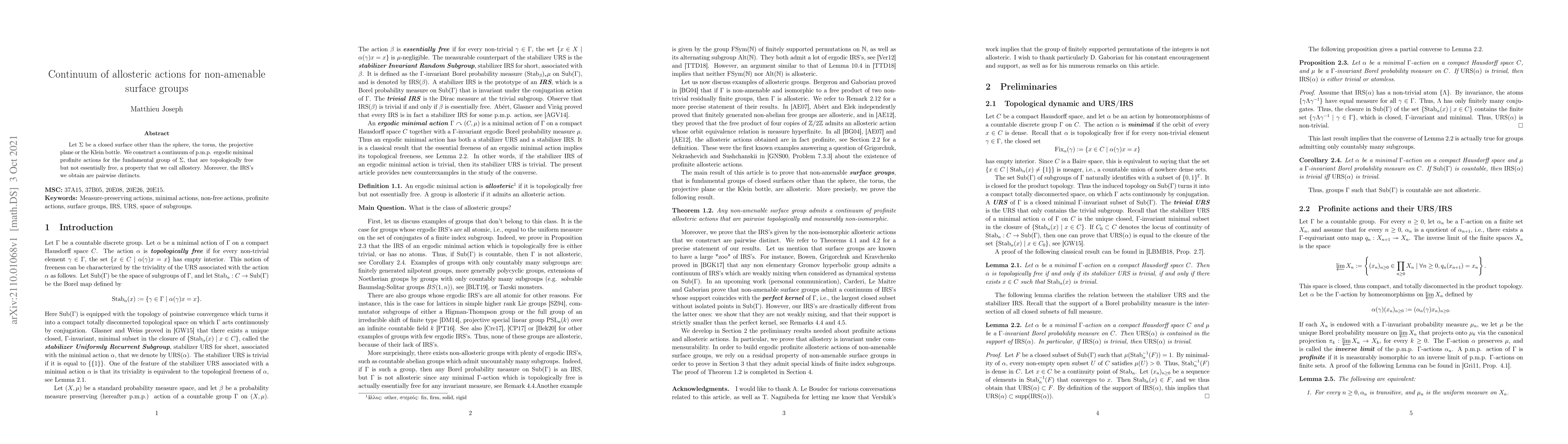 Thumbnail for Continuum of allosteric actions for non-amenable surface groups