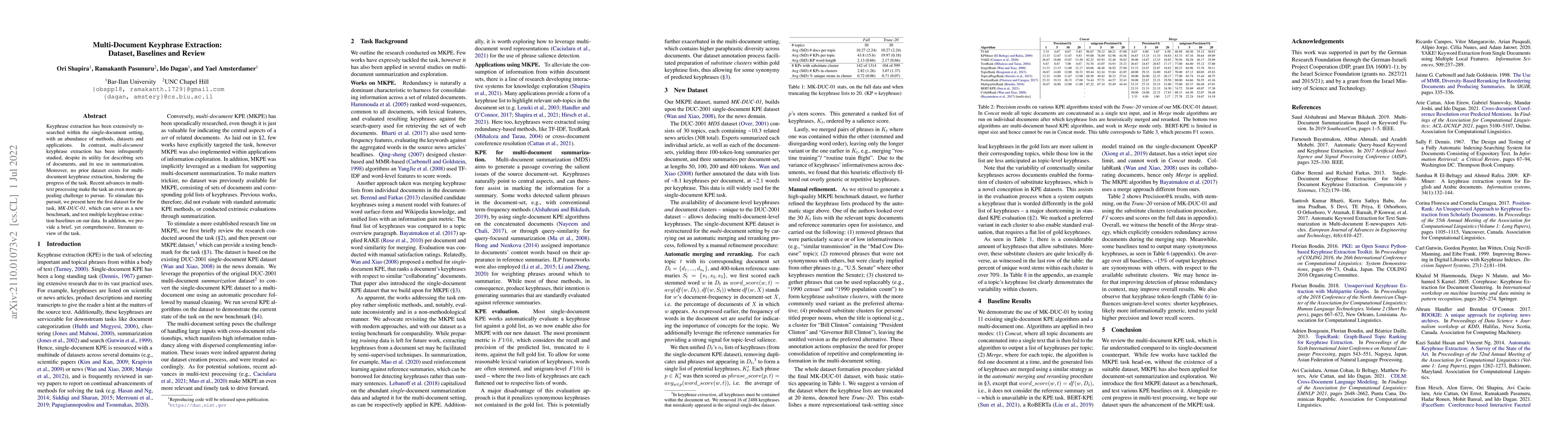 Thumbnail for Multi-Document Keyphrase Extraction: Dataset, Baselines and Review