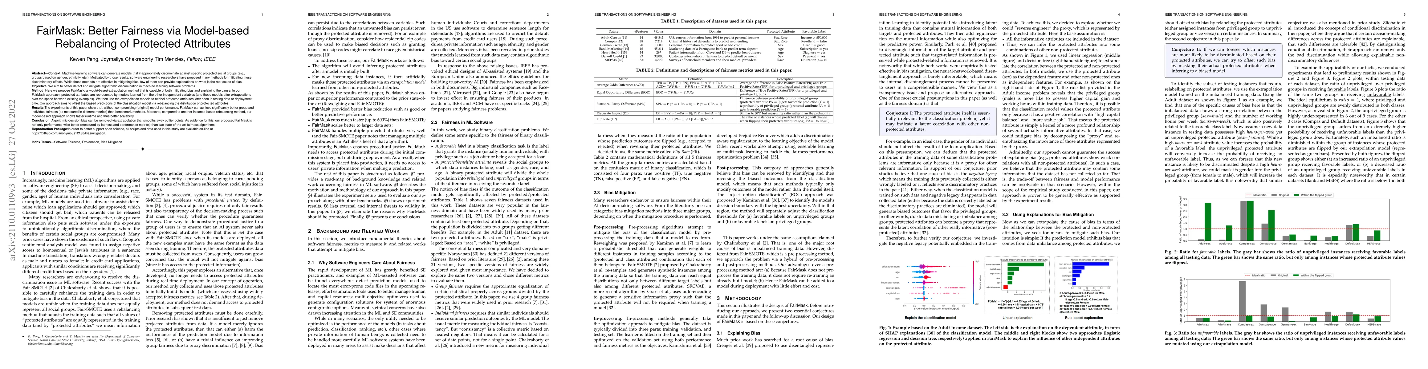 Thumbnail for FairMask: Better Fairness via Model-based Rebalancing of Protected
  Attributes