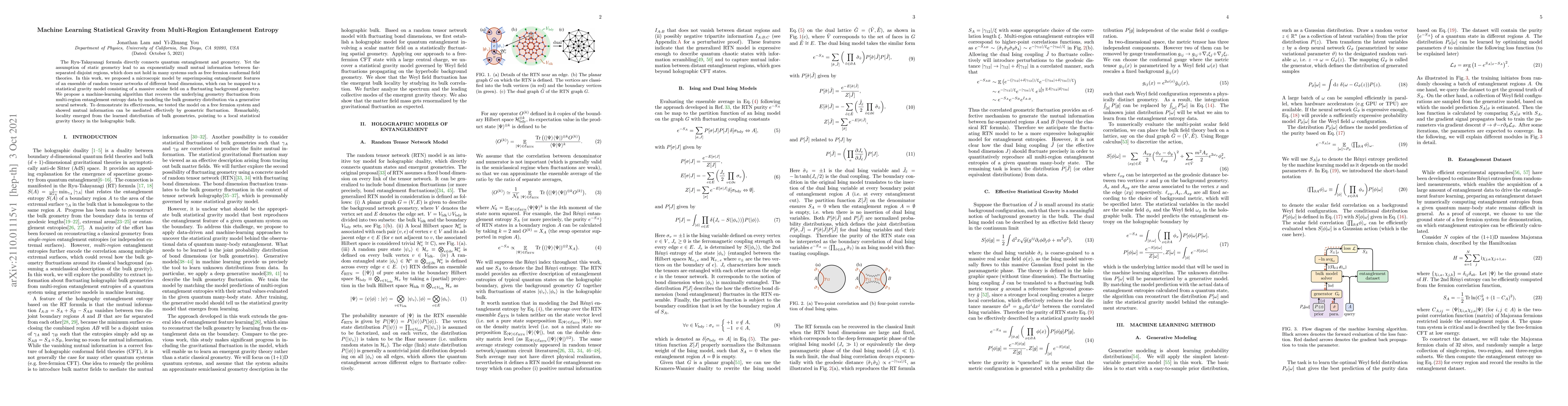 Thumbnail for Machine Learning Statistical Gravity from Multi-Region Entanglement
  Entropy