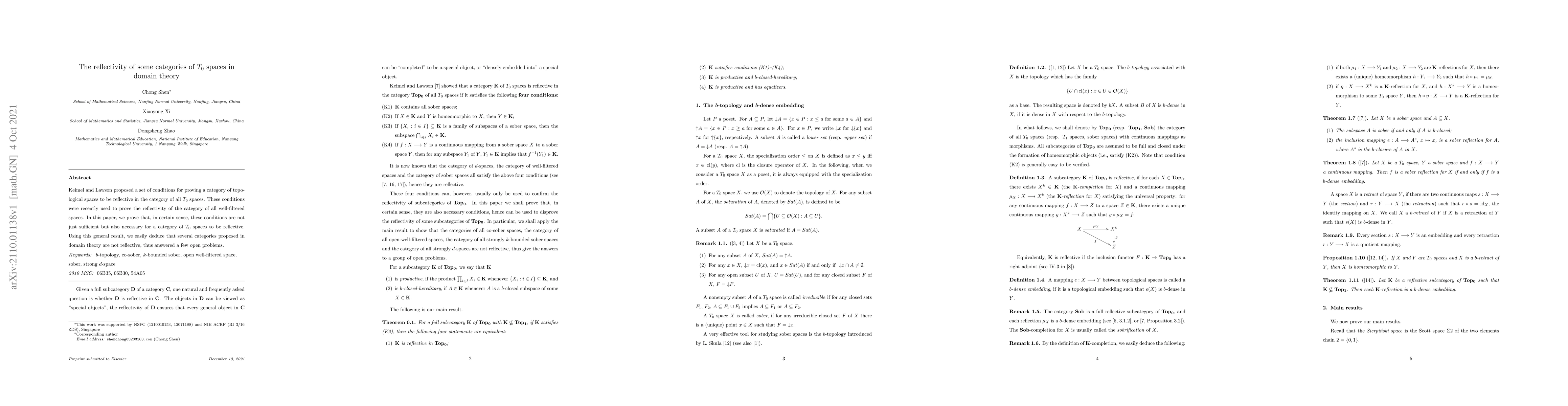 Thumbnail for The reflectivity of some categories of T0 spaces in domain theory