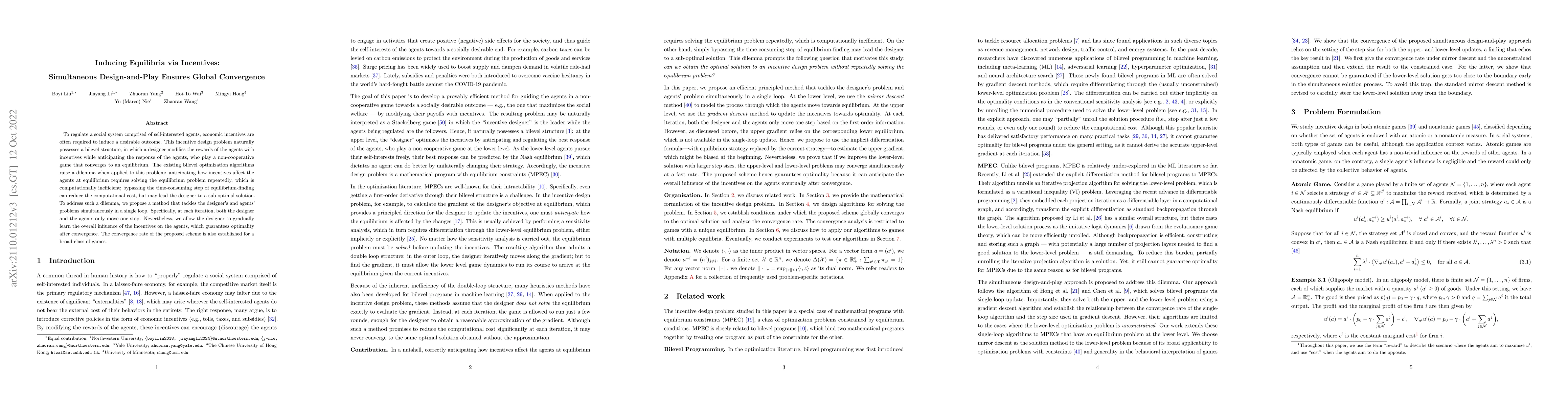 Thumbnail for Inducing Equilibria via Incentives: Simultaneous Design-and-Play Ensures
  Global Convergence
