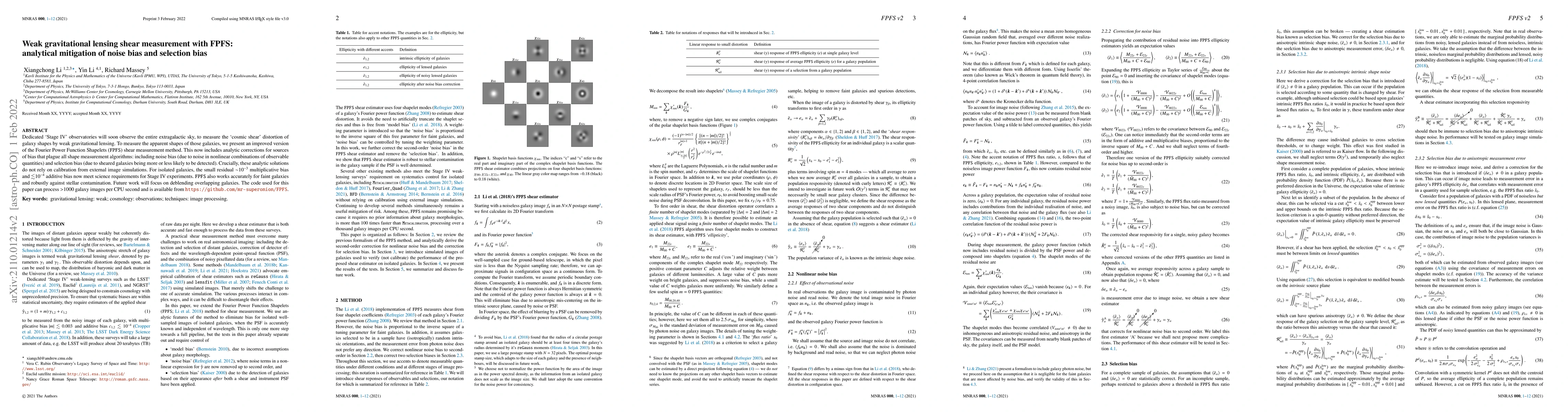 Thumbnail for Weak gravitational lensing shear measurement with FPFS: analytical
  mitigation of noise bias and selection bias