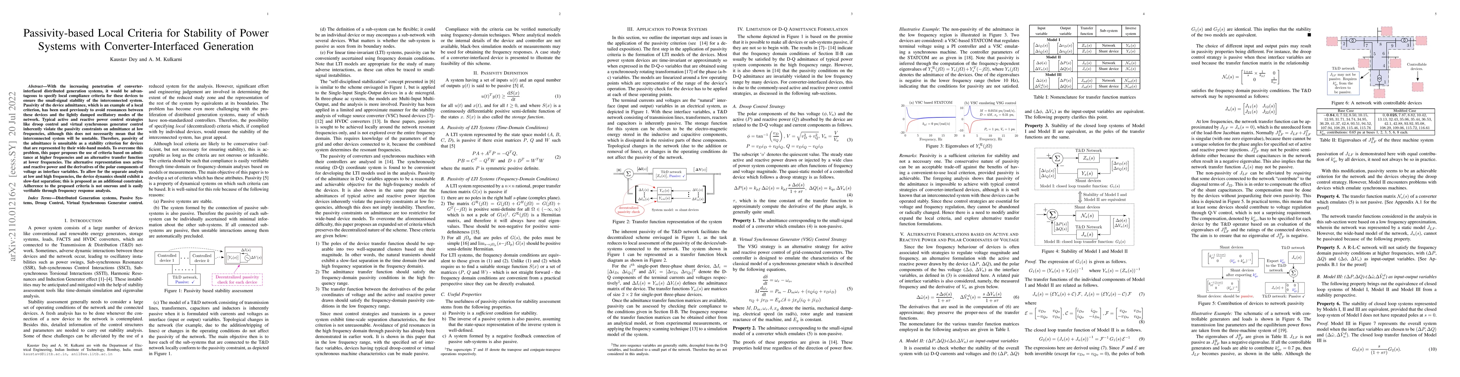 Thumbnail for Passivity-Based Decentralized Criteria for Small-Signal Stability of
  Power Systems with Converter-Interfaced Generation