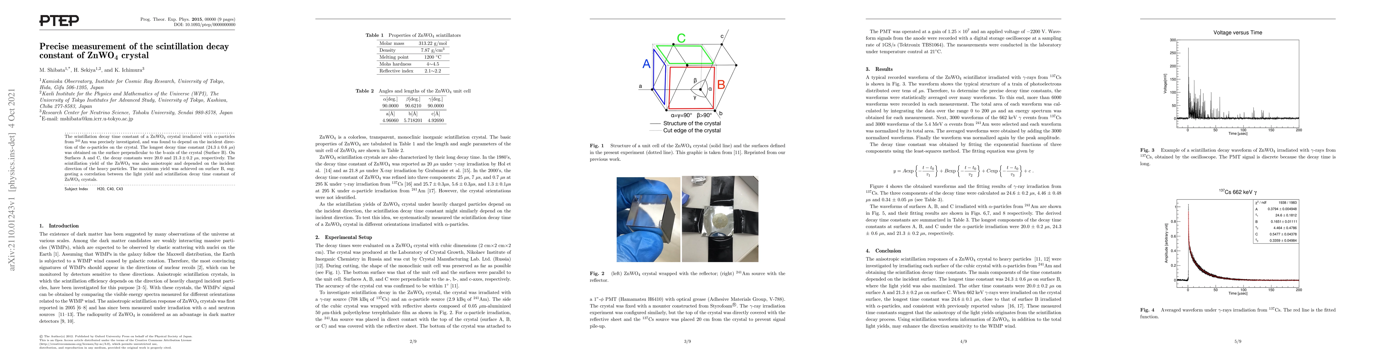 Thumbnail for Precise measurement of the scintillation decay constant of ZnWO$_4$
  crystal