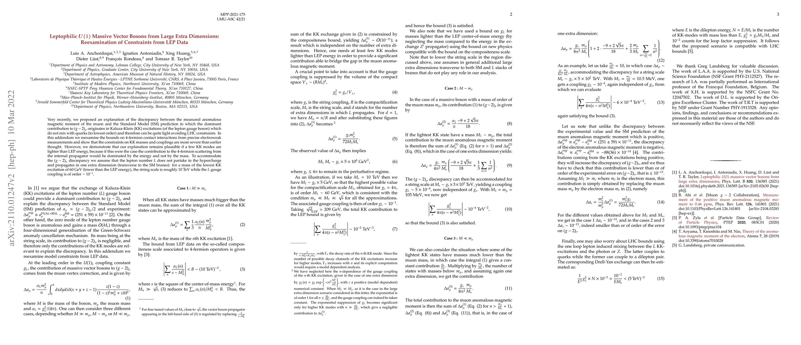 Thumbnail for Leptophilic U(1) Massive Vector Bosons from Large Extra Dimensions:
  Reexamination of Constraints from LEP Data