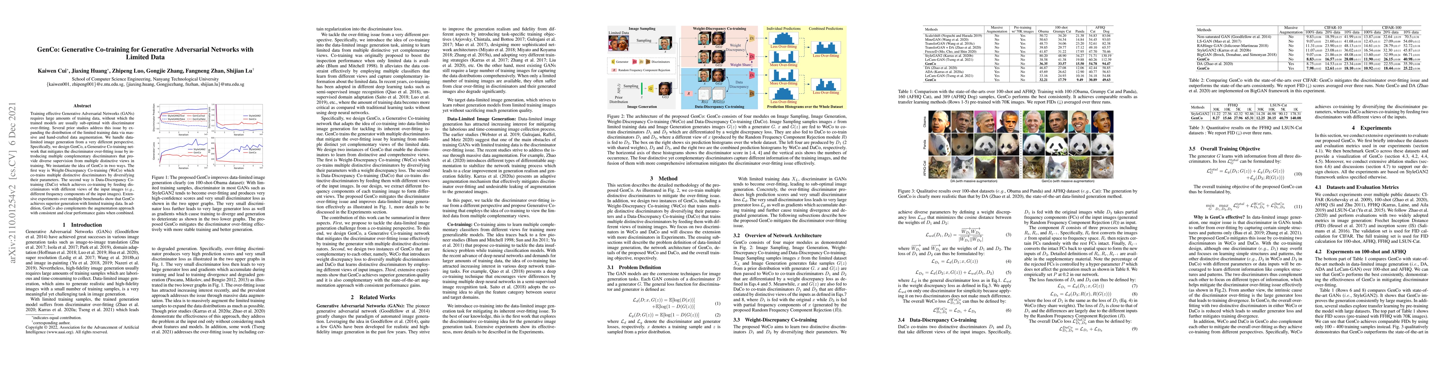 Thumbnail for GenCo: Generative Co-training for Generative Adversarial Networks with
  Limited Data