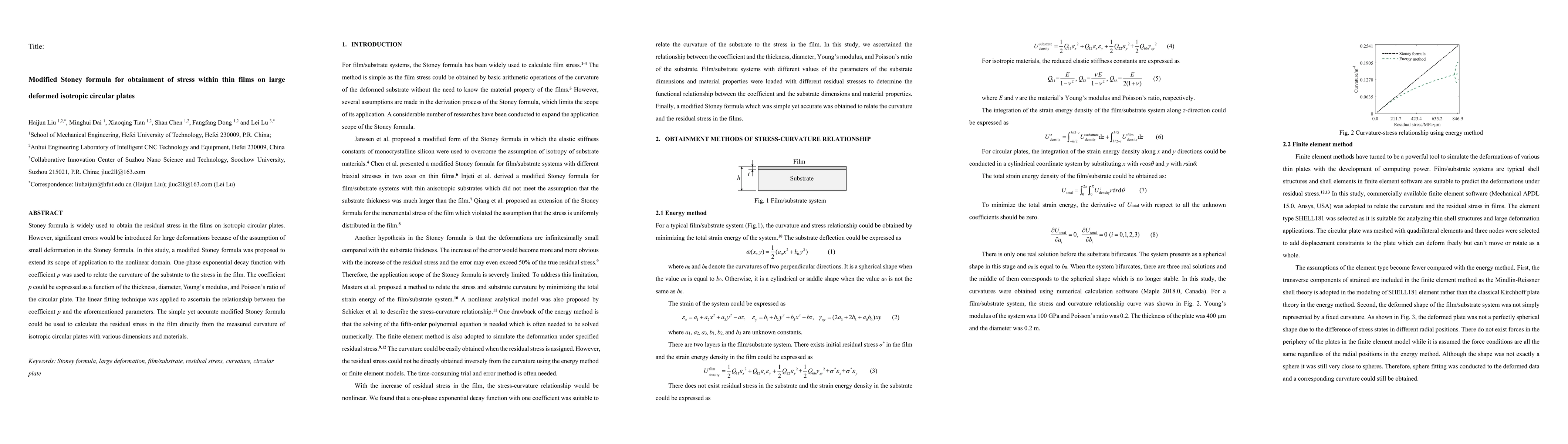 Thumbnail for Modified Stoney formula for obtainment of stress within thin films on
  large deformed isotropic circular plates