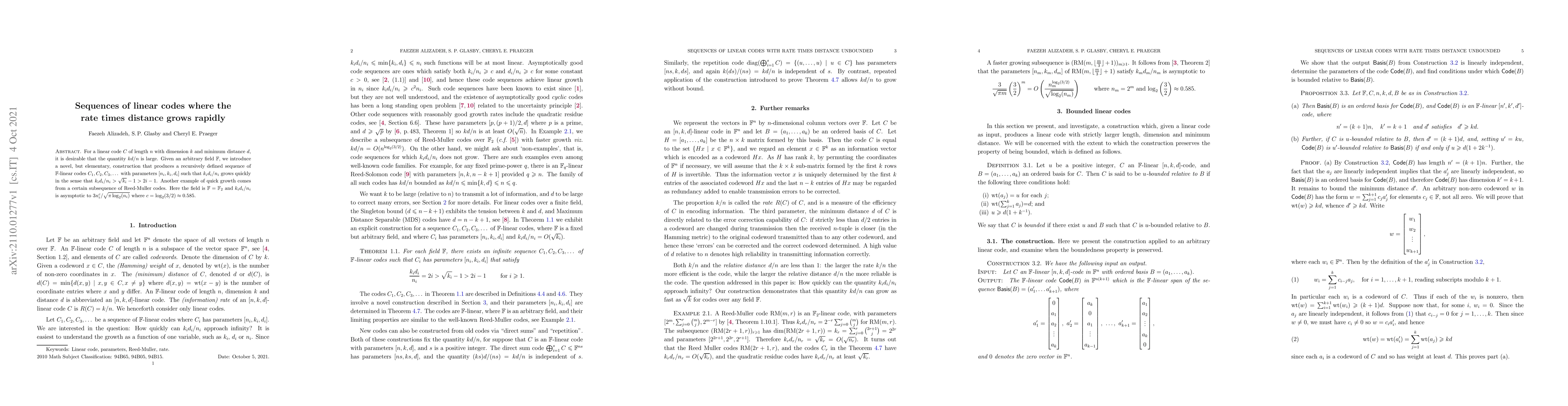 Thumbnail for Sequences of linear codes where the rate times distance grows rapidly