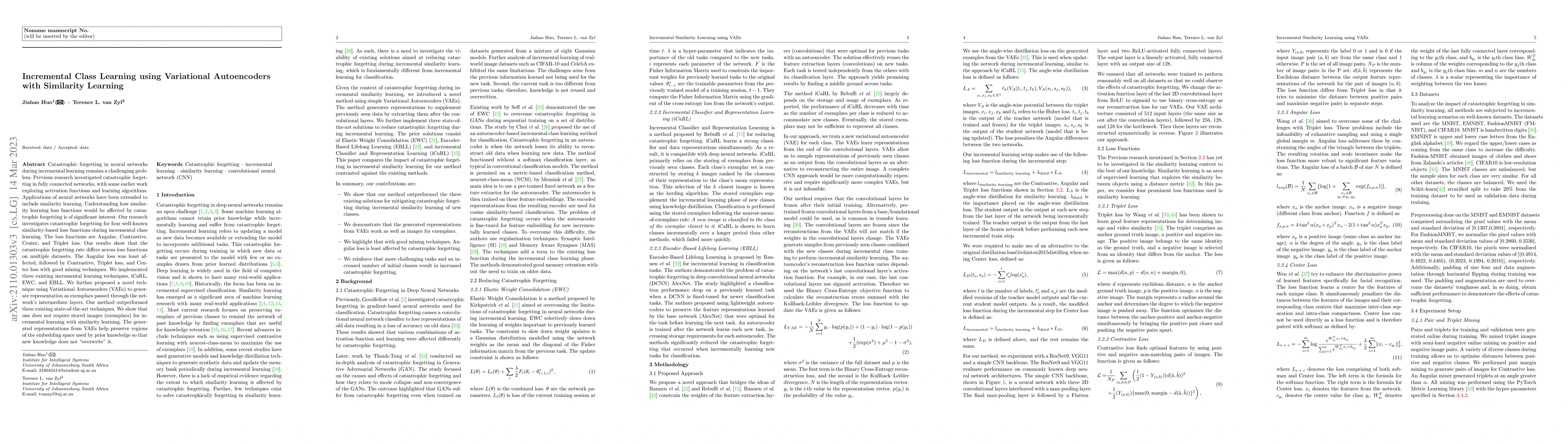 Thumbnail for Incremental Class Learning using Variational Autoencoders with
  Similarity Learning