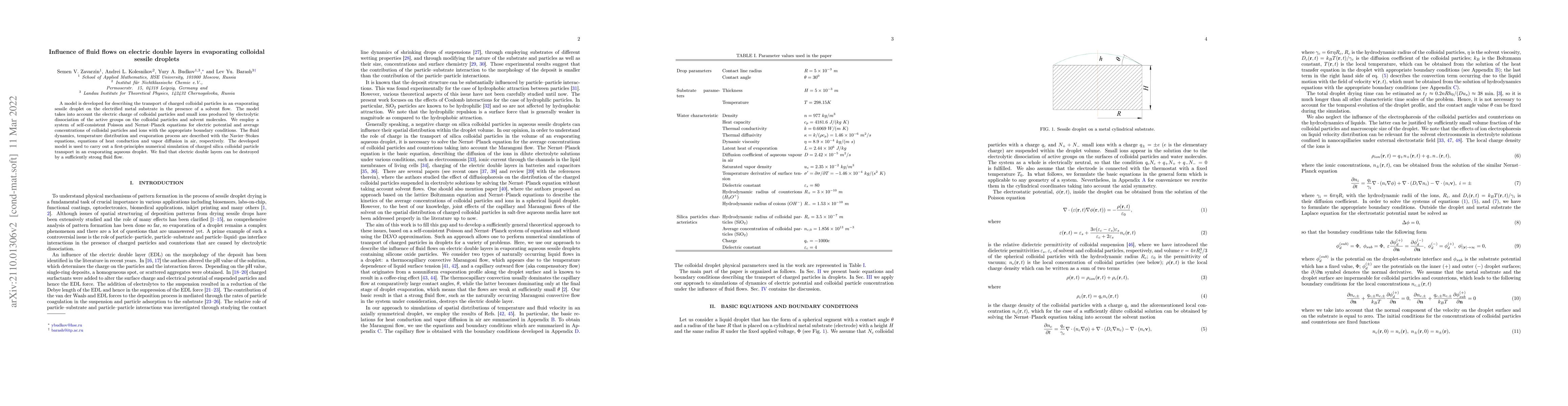 Thumbnail for Influence of fluid flows on electric double layers in evaporating
  colloidal sessile droplets