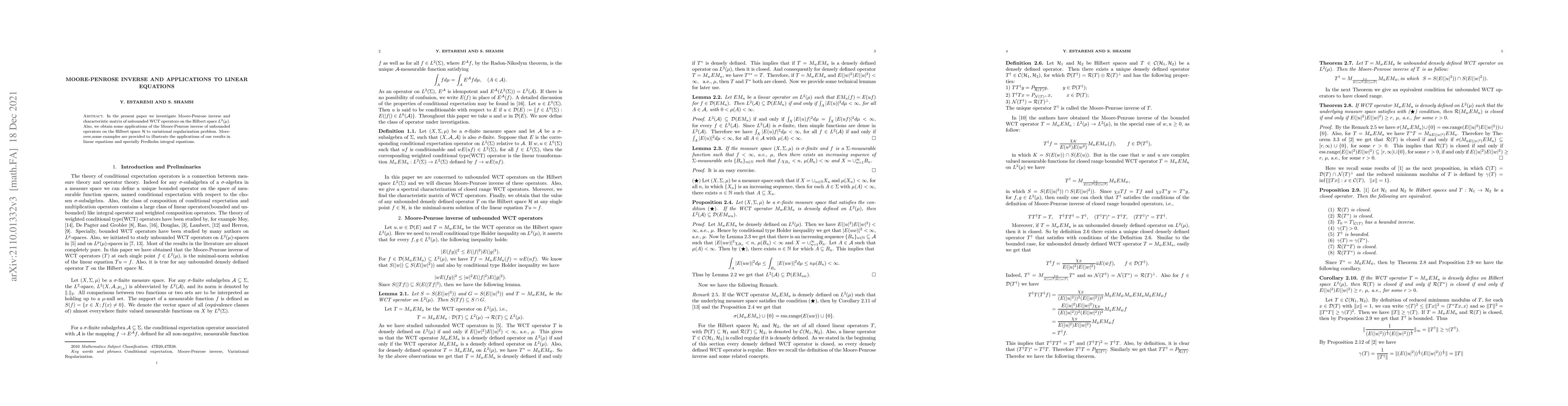 Thumbnail for Moore-Penrose inverse and applications to linear equations