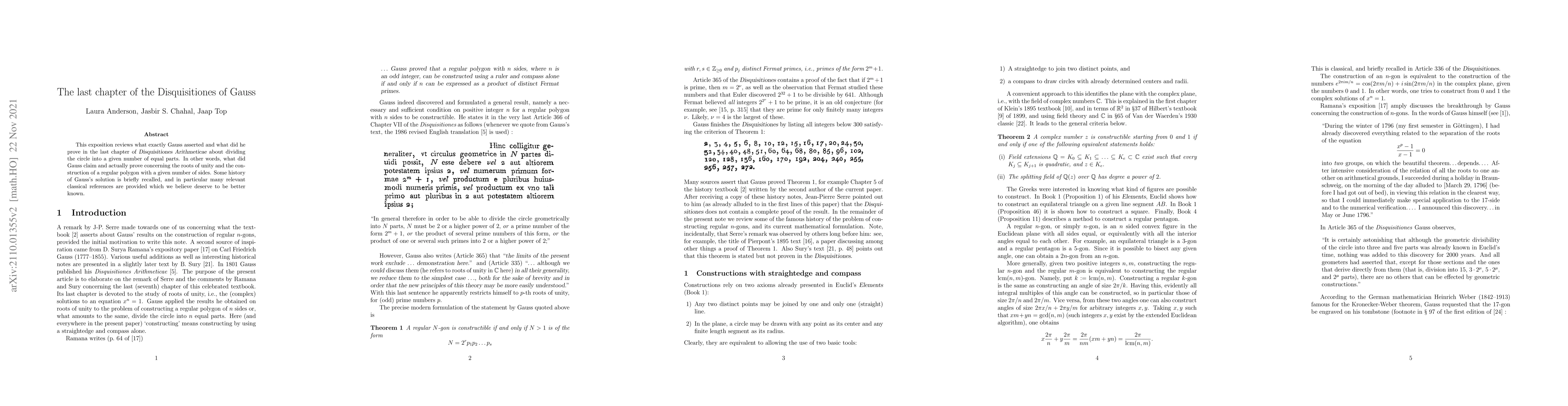 Thumbnail for The last chapter of the Disquisitiones of Gauss