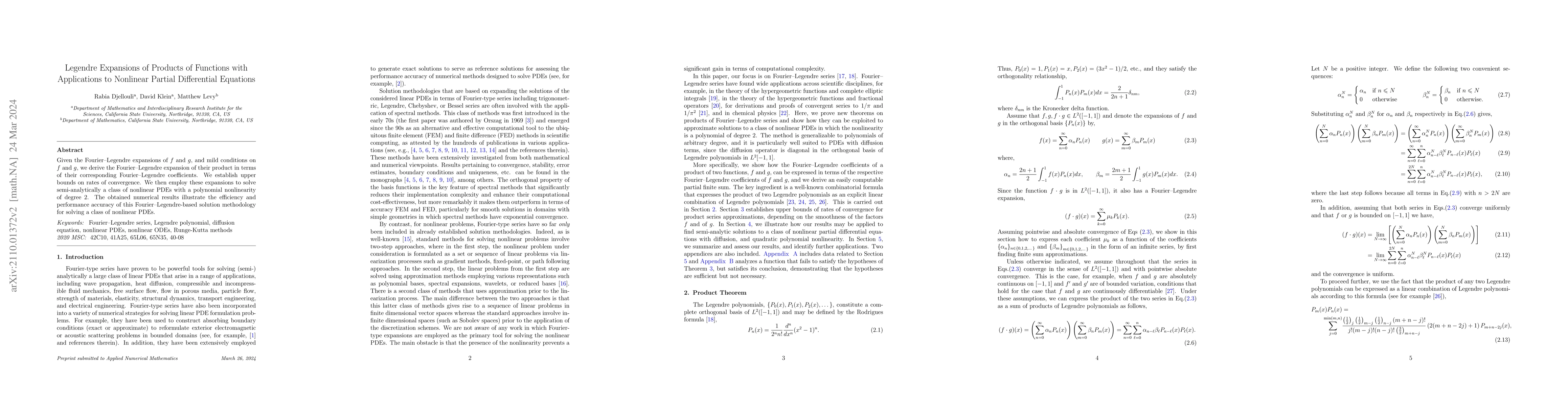 Thumbnail for Legendre Expansions of Products of Functions with Applications to
  Nonlinear Partial Differential Equations