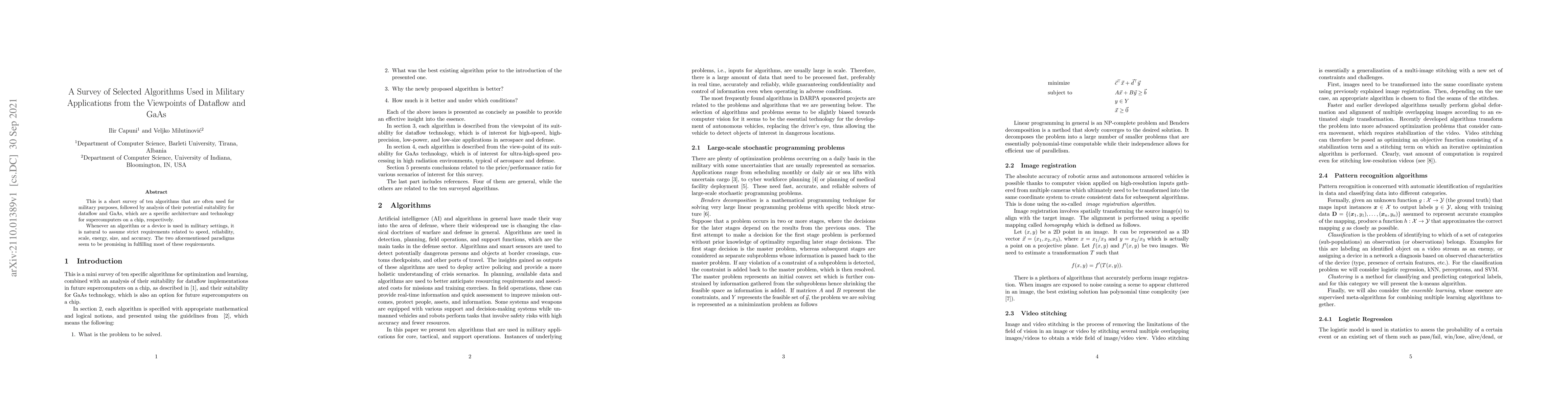 Thumbnail for A Survey of Selected Algorithms Used in Military Applications from the
  Viewpoints of Dataflow and GaAs