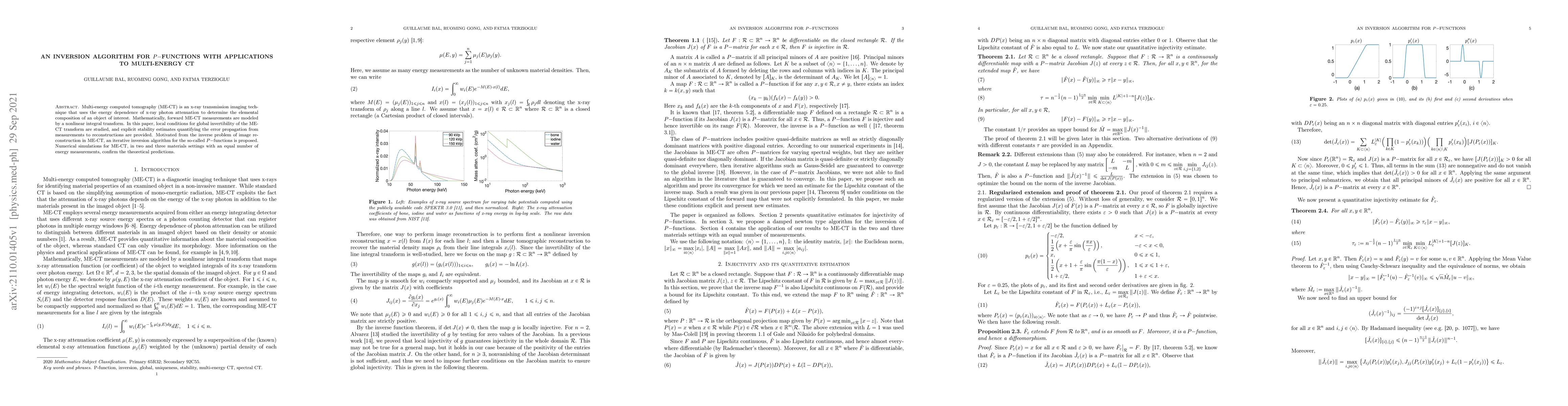 Thumbnail for An inversion algorithm for P-functions with applications to Multi-energy
  CT