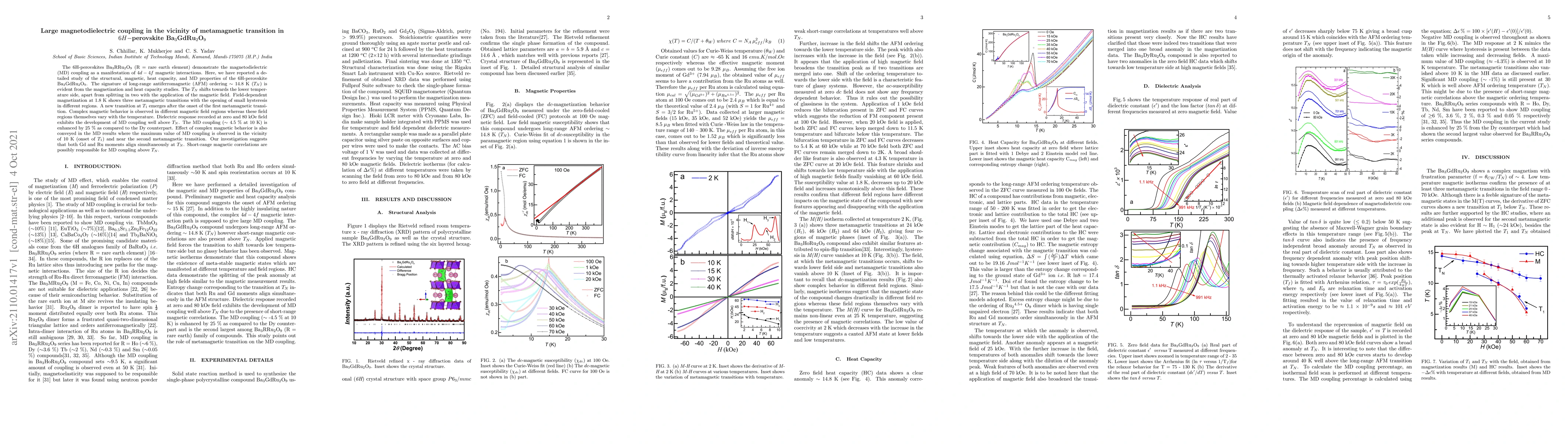 Thumbnail for Large magnetodielectric coupling in the vicinity of metamagnetic
  transition in $6H-$perovskite Ba$_3$GdRu$_2$O$_9$