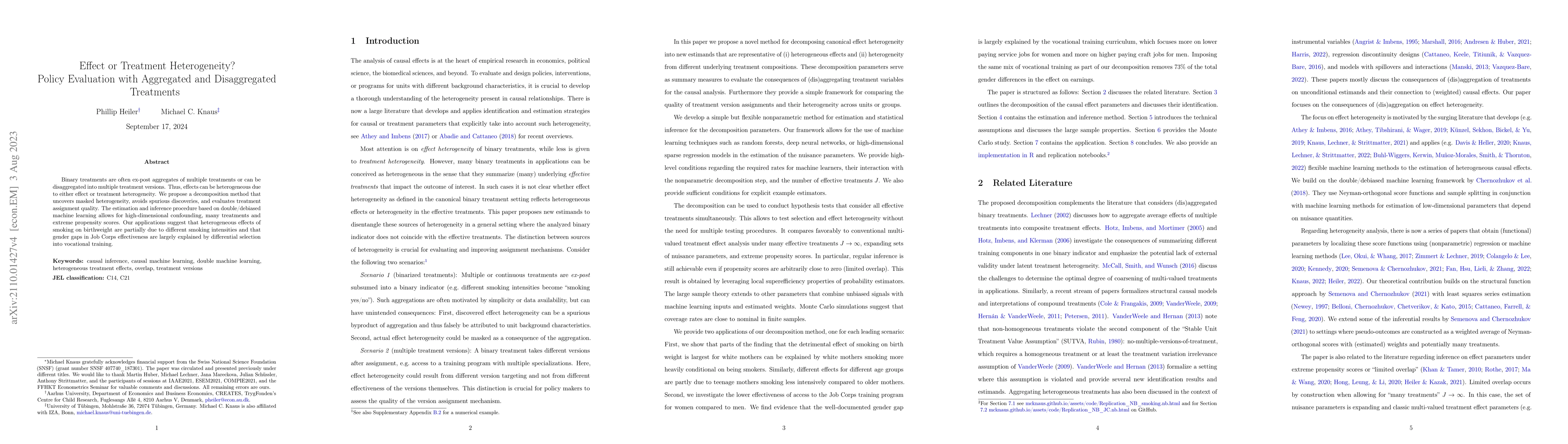 Thumbnail for Effect or Treatment Heterogeneity? Policy Evaluation with Aggregated and
  Disaggregated Treatments