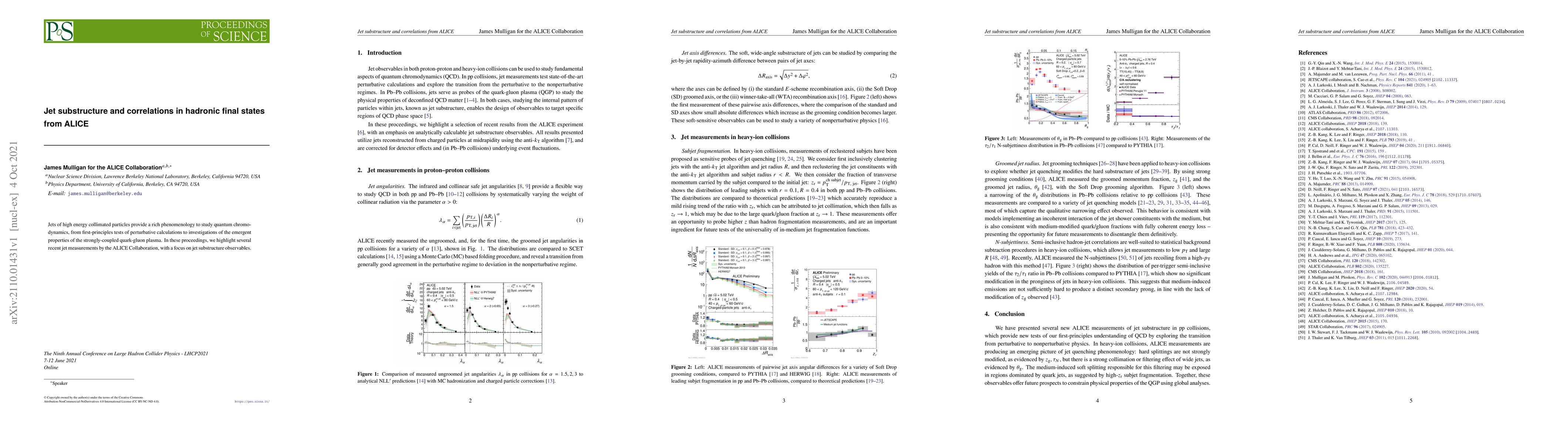Thumbnail for Jet substructure and correlations in hadronic final states from ALICE