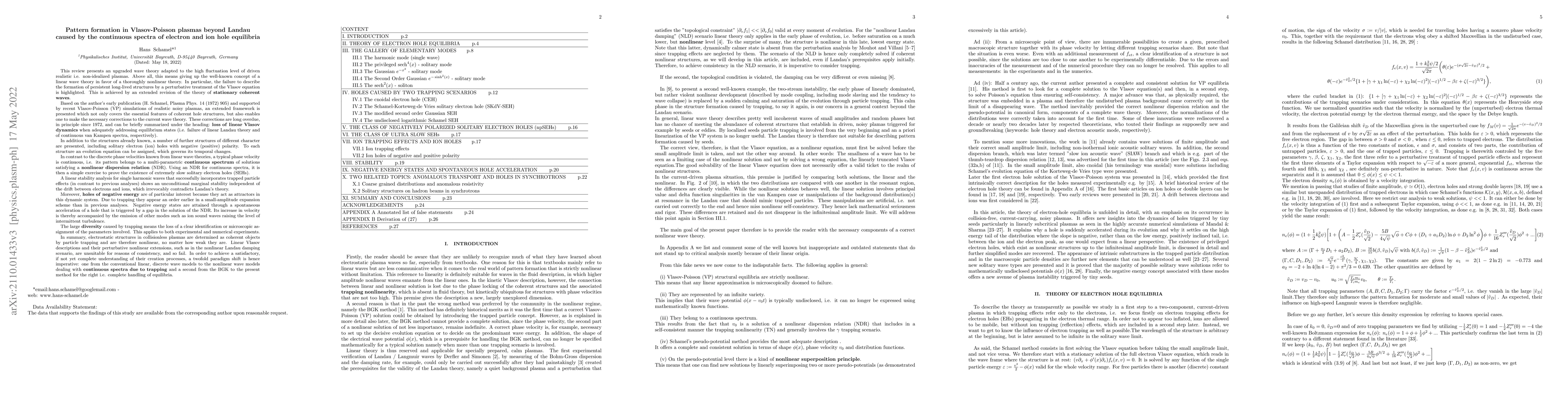 Thumbnail for Pattern formation in Vlasov-Poisson plasmas beyond Landau caused by the
  continuous spectra of electron and ion hole equilibria