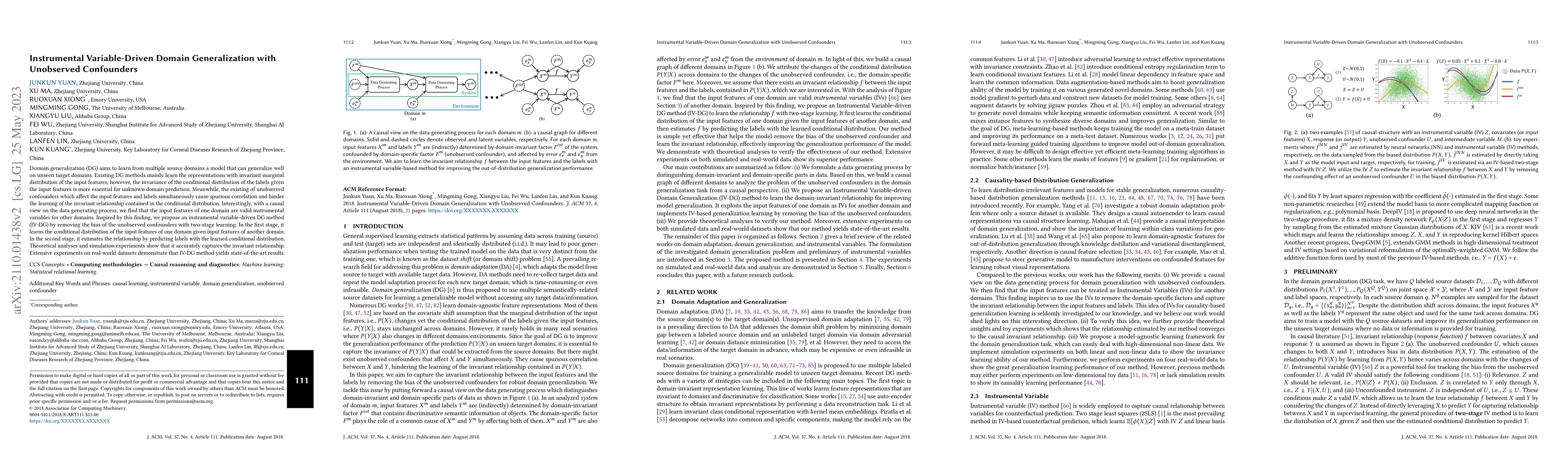 Thumbnail for Instrumental Variable-Driven Domain Generalization with Unobserved
  Confounders