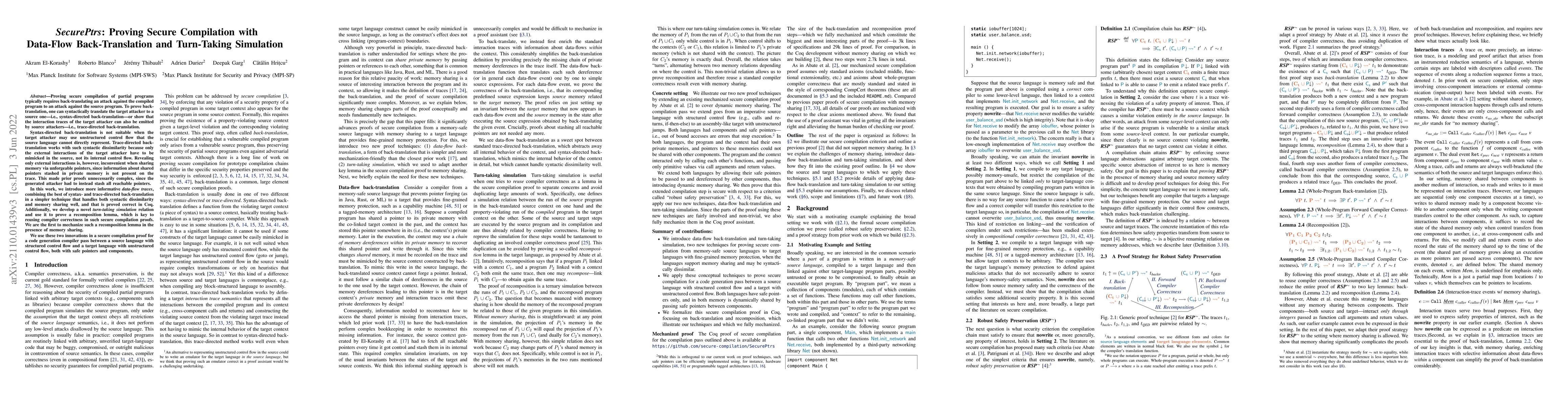 Thumbnail for SecurePtrs: Proving Secure Compilation with Data-Flow Back-Translation
  and Turn-Taking Simulation